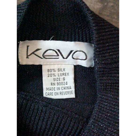 Kevo Silk Blend Mock Neck Sweater S Black Lurex Metallic Turtleneck Knit Glam - Picture 3 of 5